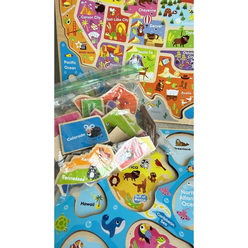 Quokka Wooden USA & World Map Puzzle Set Educational Geography